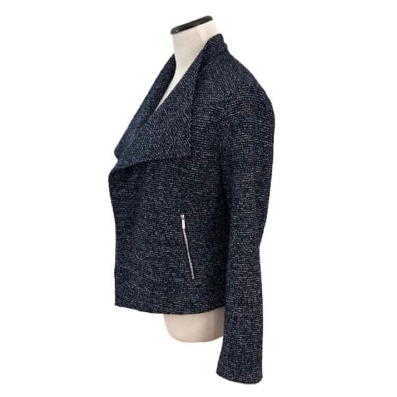 EUC Calvin Klein Navy and White Textured Tweed Drape Collar Blazer. Size M. - Picture 5 of 9